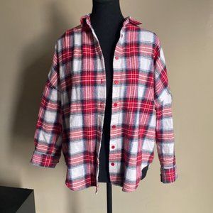 French connection womens XS oversized red plaid shirt half length sleeve